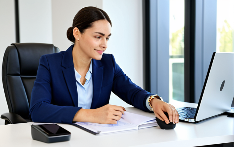 블루투스 스마트워치 추천 - Professional Businesswoman in Modern Office**
A professional businesswoman in a modest business sui...
