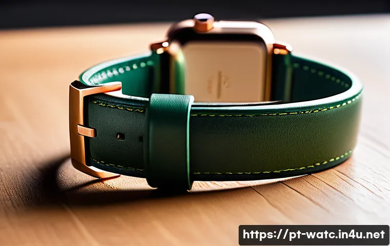 시계 스트랩 선택 요령 - **Sustainable Elegance: The "Apple Leather" Watch Strap**
    A close-up, high-definition photograph...