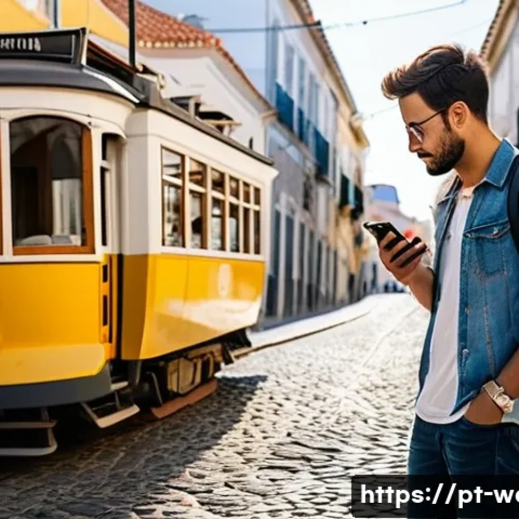스마트워치 배터리 수명 비교 - **Prompt:** A Portuguese tourist, aged 30-40, is standing on a charming, cobblestone street in Lisbo...