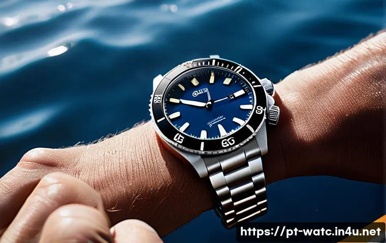 오리스 다이버즈와 해밀턴 카키 비교 - A close-up shot of a wrist wearing an Oris Divers watch, featuring a classic, robust stainless steel...