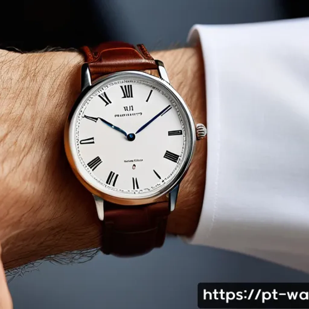 디지털 시계와 아날로그 시계 장단점 - A sophisticated wrist shot of a classic analog watch with a polished stainless steel case and a rich...